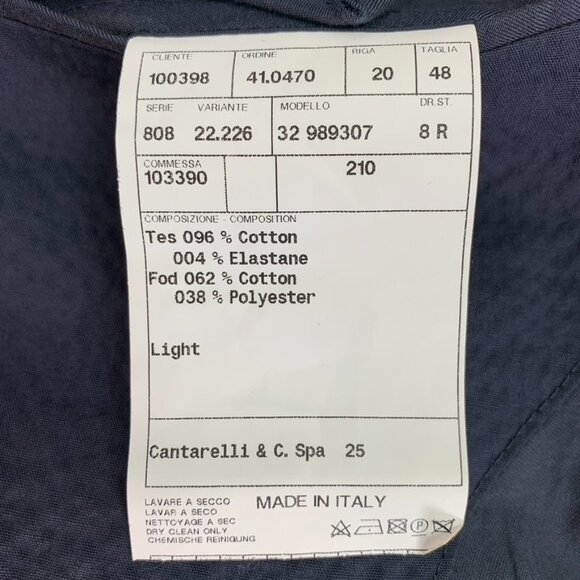 Alessandro Cantarelli Men's Blue Cotton Blend 3 Button Blazer Jacket Size 48 - Picture 13 of 13